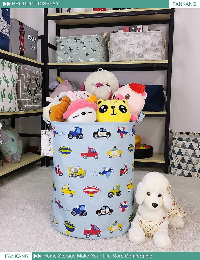 FANKANG Storage Basket, Nursery Hamper Canvas Laundry Basket Foldable with Waterproof PE Coating Large Storage Baskets for Kids Boys and Girls, Office, Bedroom, Clothes,Toysï¼ˆCarï¼‰ - Image 4